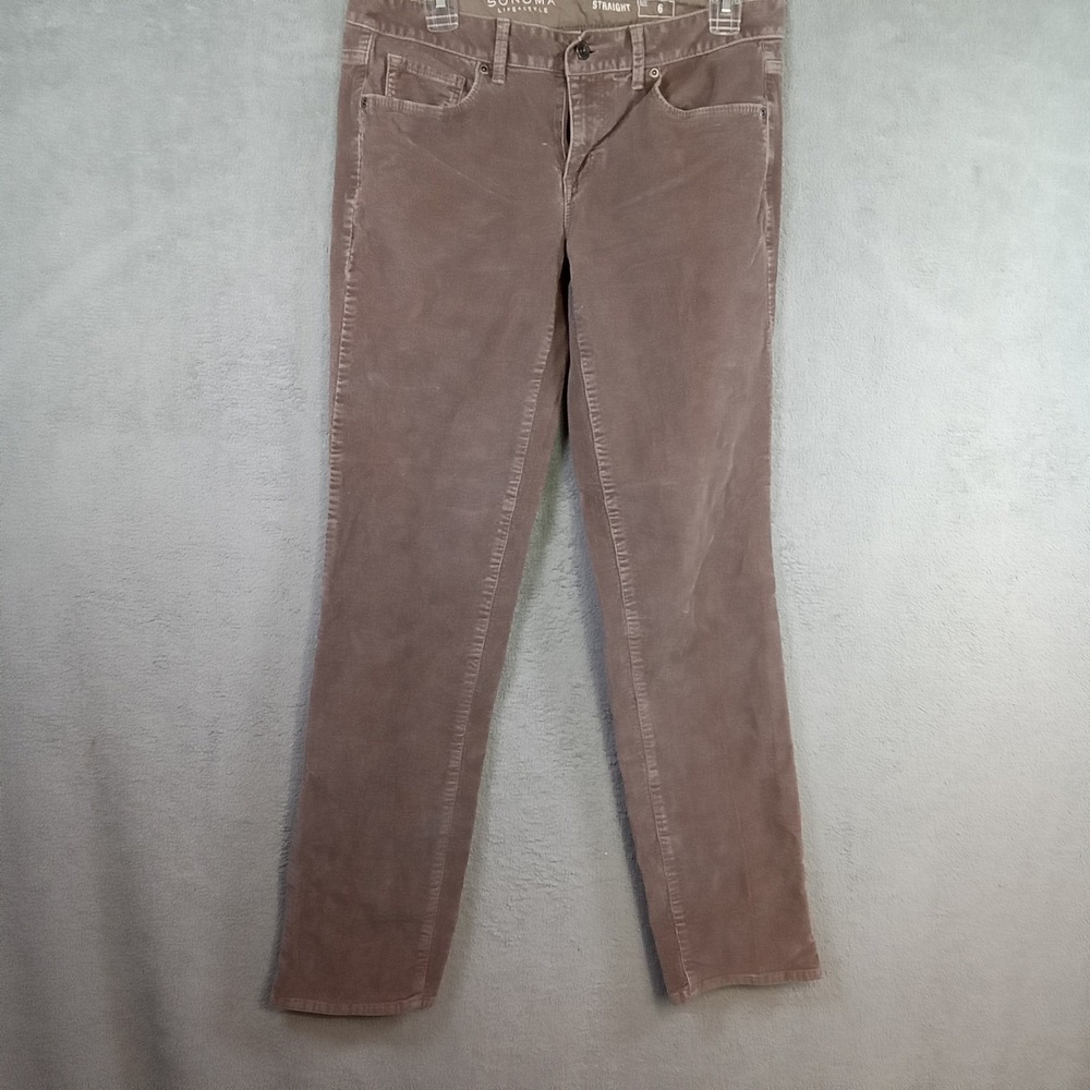 Sonoma Life Style Womens Straight Leg Corduroy Pants Taupe Brown Size 6 Mid Rise